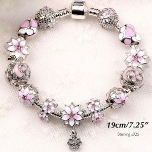 SOLD-Sterling Silver Snake Pink Magnolia Bracelet